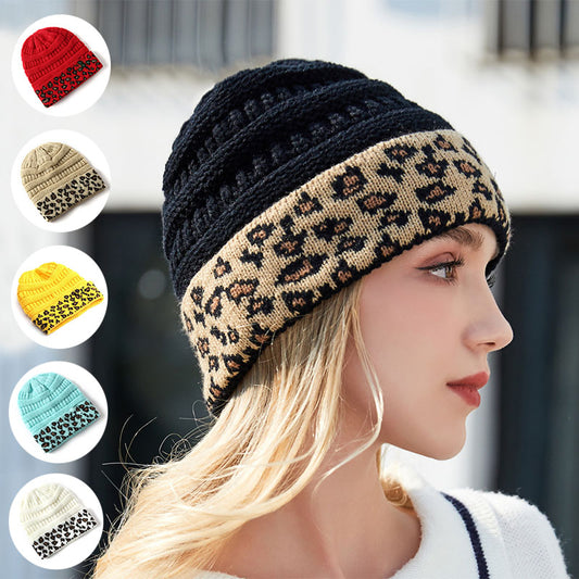 Beanie Women's Warm Leopard Print Knitted Hat Winter