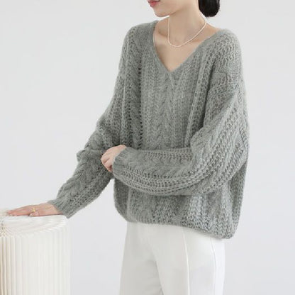 Gentle Design Soft Glutinous Sweater Hollow Out Mohair Knitwear