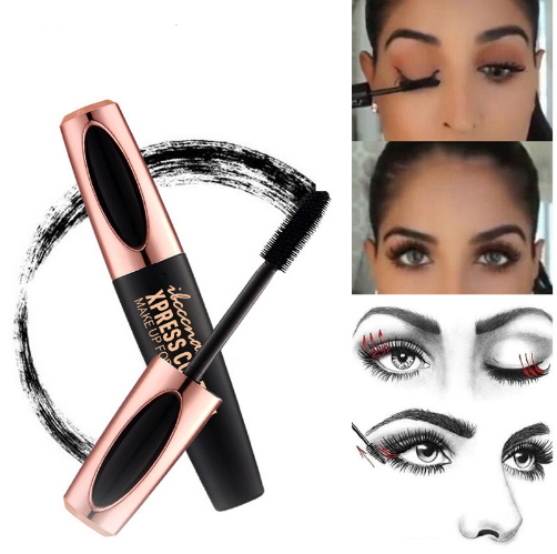 4D Mascara Lengthening Waterproof Eyelashes Eye Mascara Black Volume With Silk Fibers Brush Eyelash Makeup Tool Cosmetics