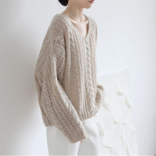 Gentle Design Soft Glutinous Sweater Hollow Out Mohair Knitwear