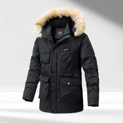 Men's Hooded Cotton-padded Winter Big Fur Collar Coat