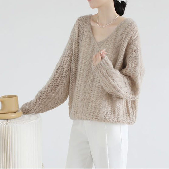 Gentle Design Soft Glutinous Sweater Hollow Out Mohair Knitwear