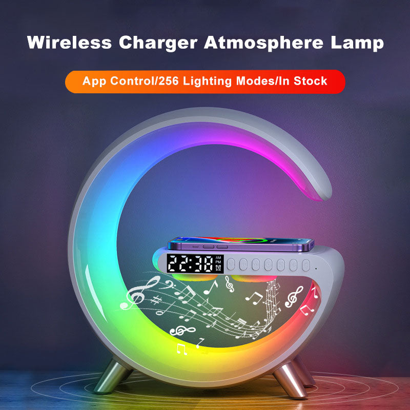 New Intelligent G Shaped LED Lamp Bluetooth Speaker Wireless Charger Atmosphere Lamp with App Control For Bedroom Home Decor