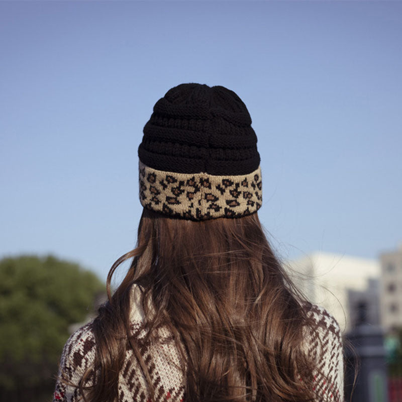 Beanie Women's Warm Leopard Print Knitted Hat Winter