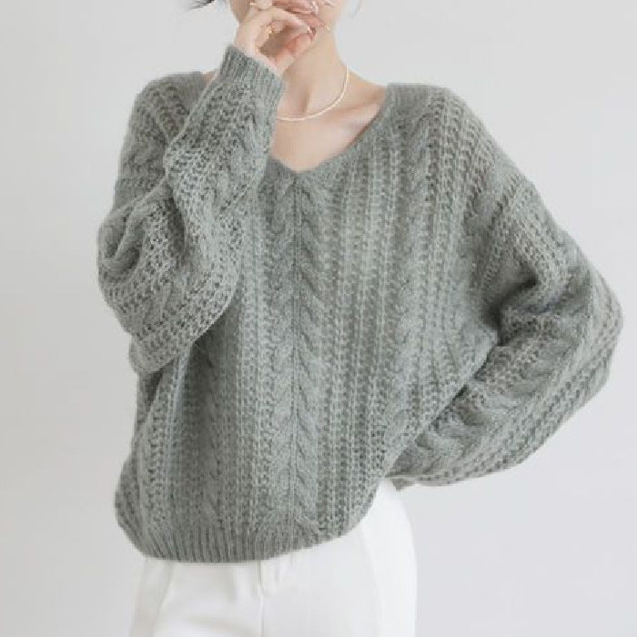 Gentle Design Soft Glutinous Sweater Hollow Out Mohair Knitwear